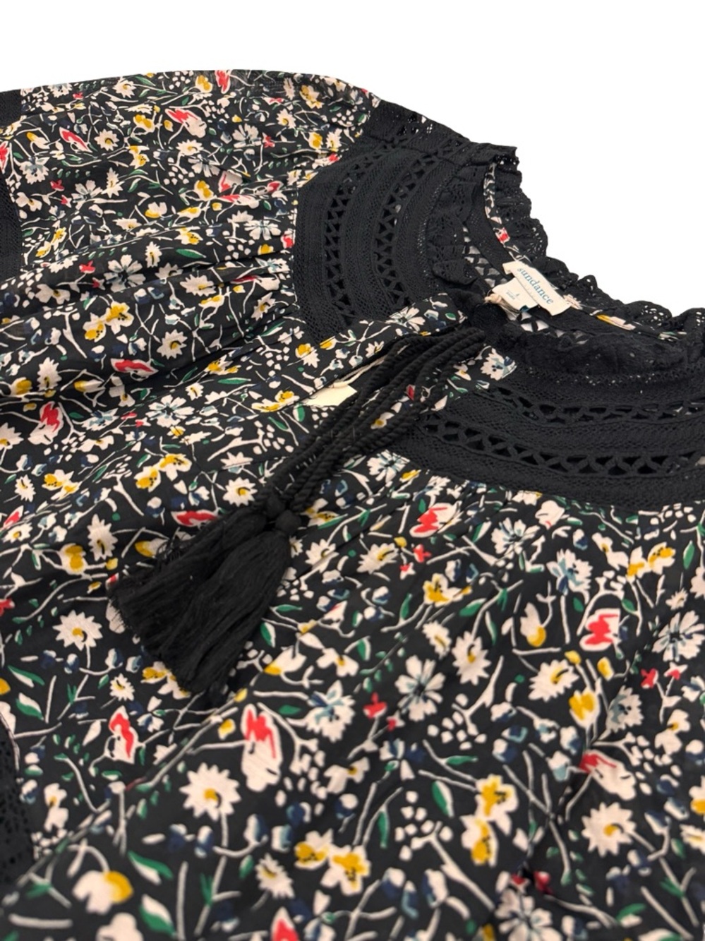 Sundance Black Floral Midi Dress with Crochet Yoke - Picture 5 of 10